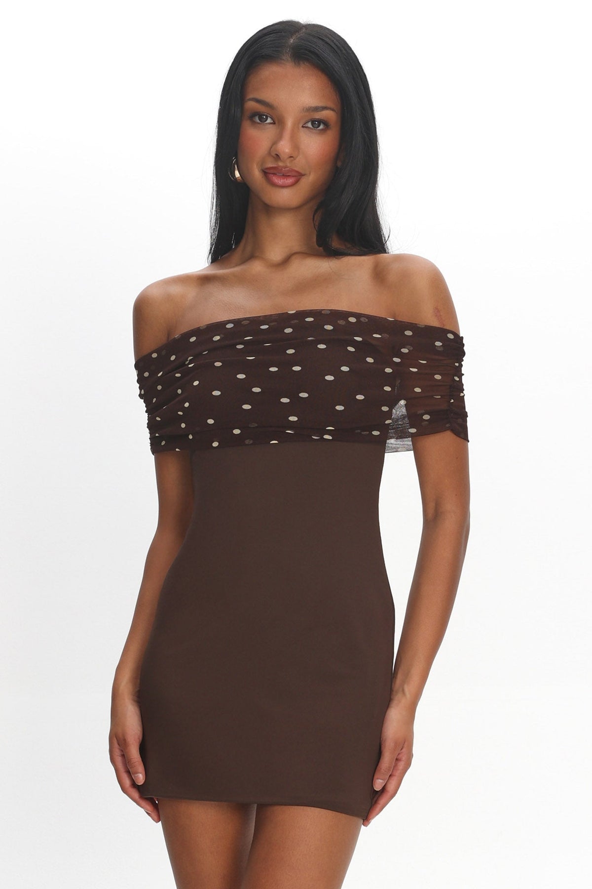 Zimi Off-Shoulder Mini Dress Brown Main image