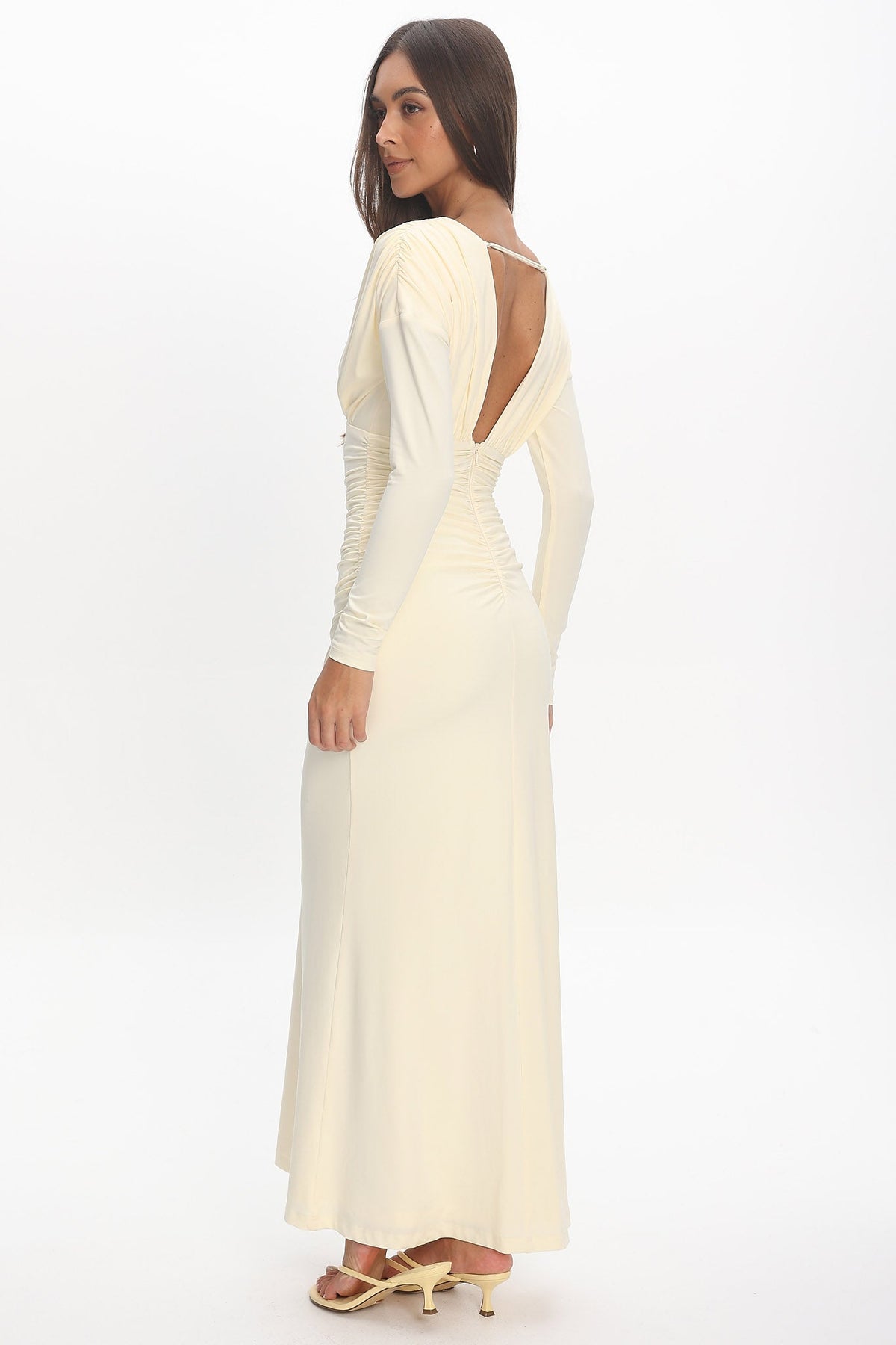 Gilded Long Sleeve Ruched Maxi Dress Butter