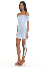 Talking Stage Off-Shoulder Mini Dress Blue