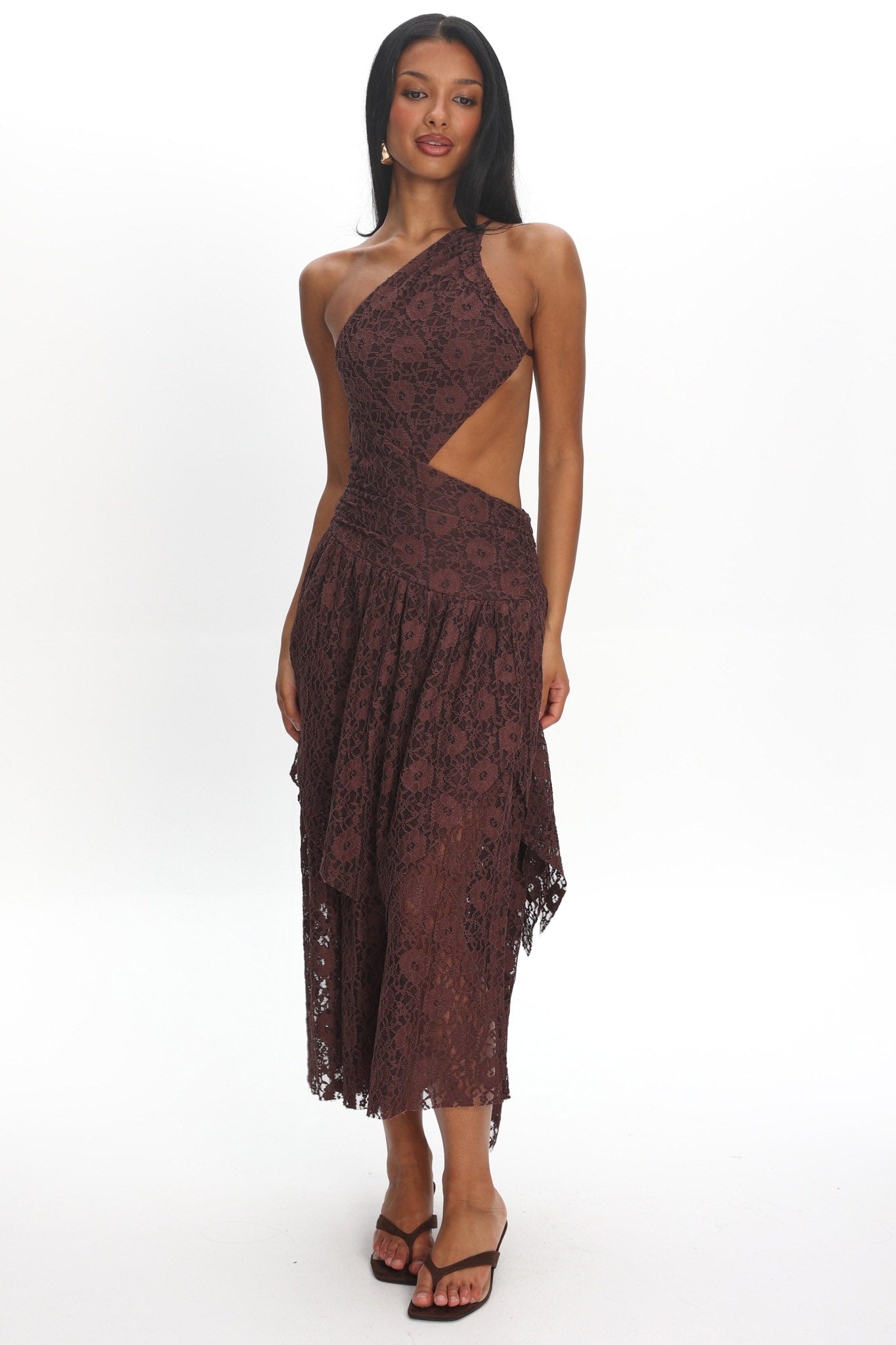 Call Back Cut-Out Waist Midi Dress Lace Chocolate Secondary image