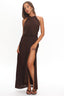 Entangled Backless Halter Maxi Dress Chocolate