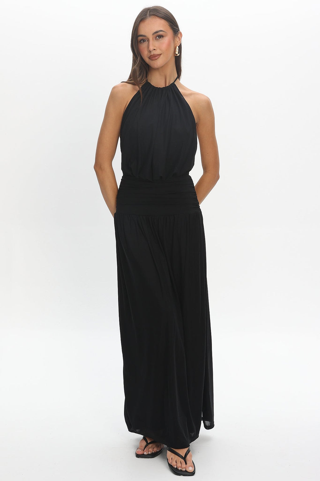 Entangled Backless Halter Maxi Dress Black