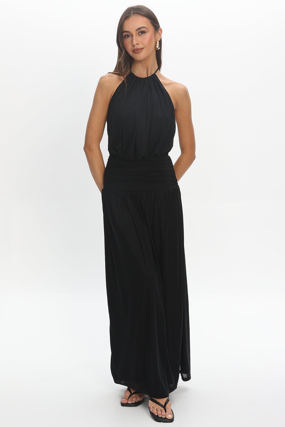 Entangled Backless Halter Maxi Dress Black