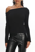 Toby Asymmetrical Off-Shoulder Knit Top Black