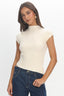 Young Hearts Asymmetric Hem Ribbed Knit Top Ivory