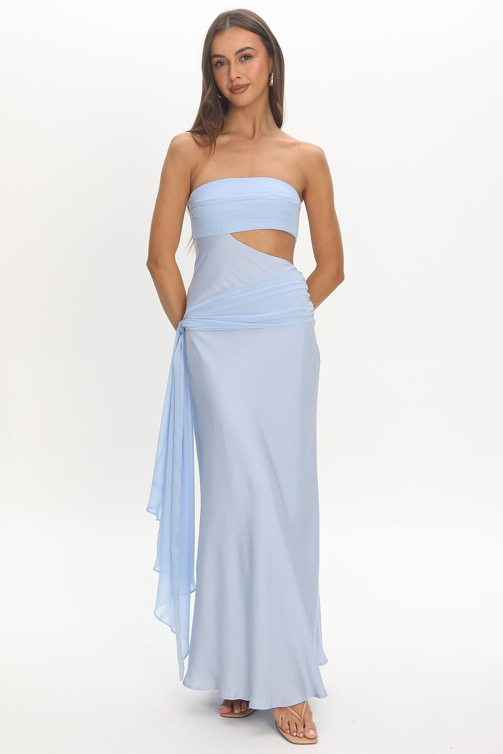 Indiyah Waist Sash Cut-Out Maxi Dress Blue