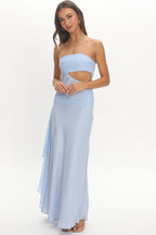 Indiyah Waist Sash Cut-Out Maxi Dress Blue