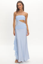 Indiyah Waist Sash Cut-Out Maxi Dress Blue