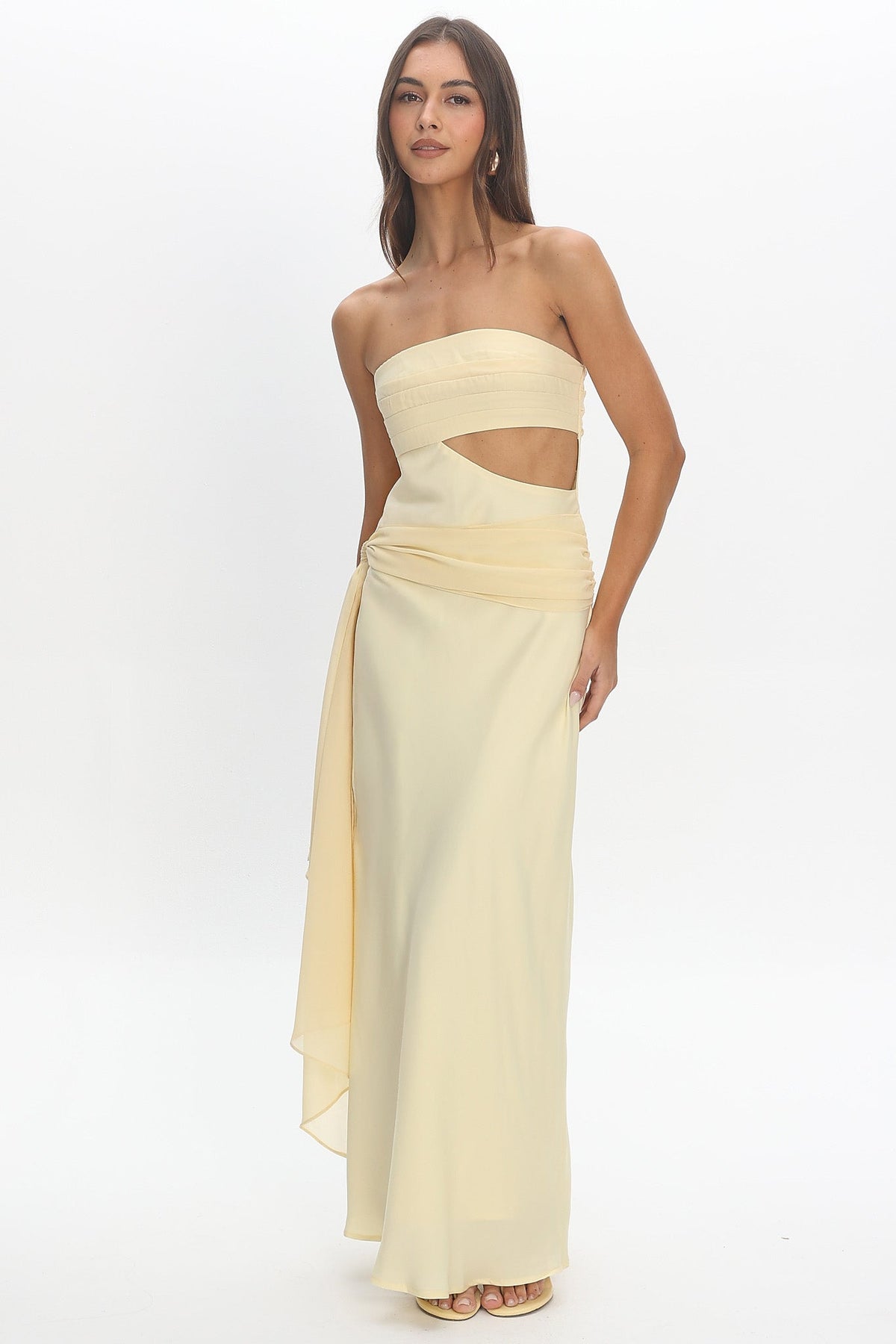 Indiyah Waist Sash Cut-Out Maxi Dress Butter