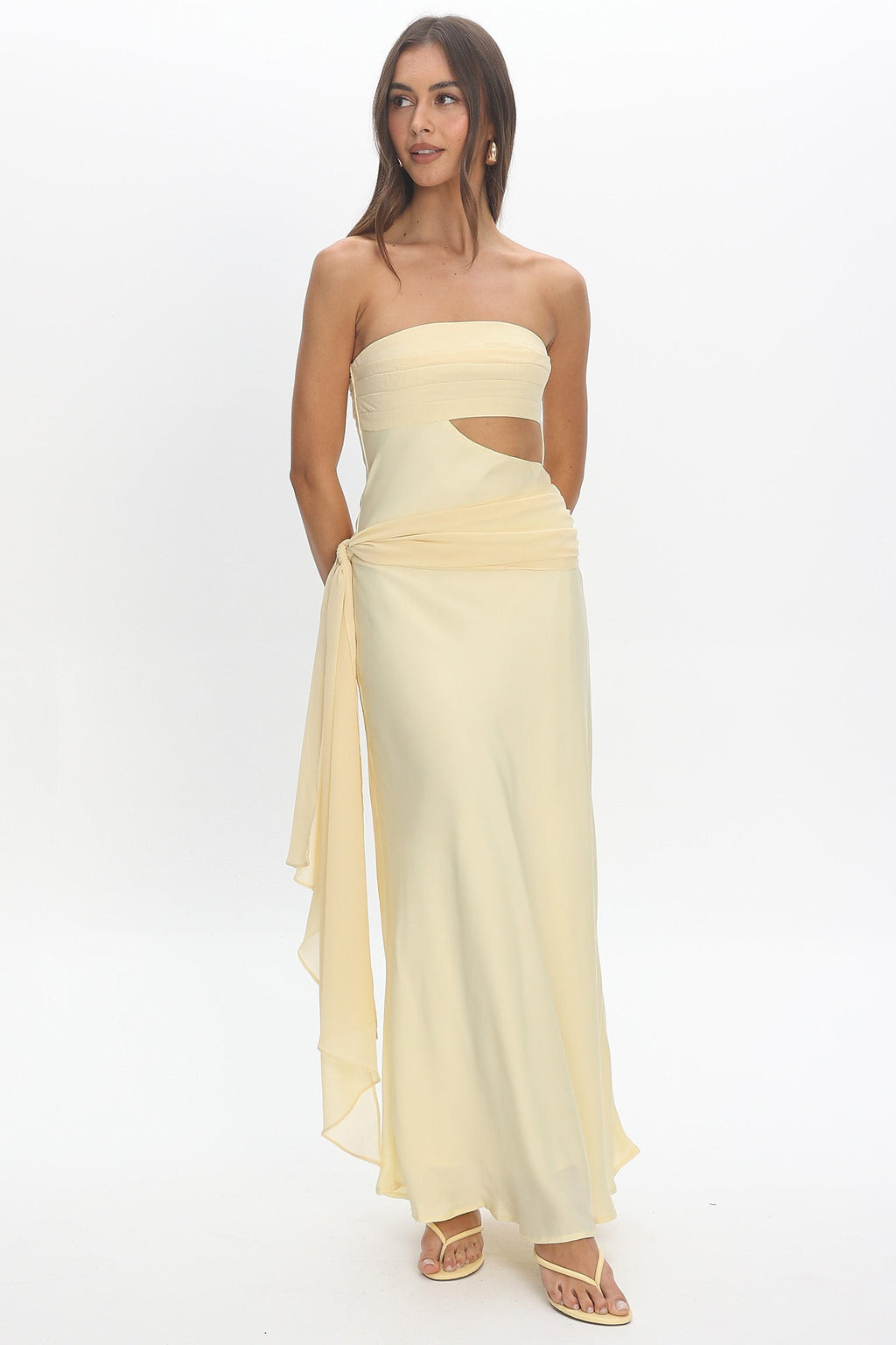 Indiyah Waist Sash Cut-Out Maxi Dress Butter