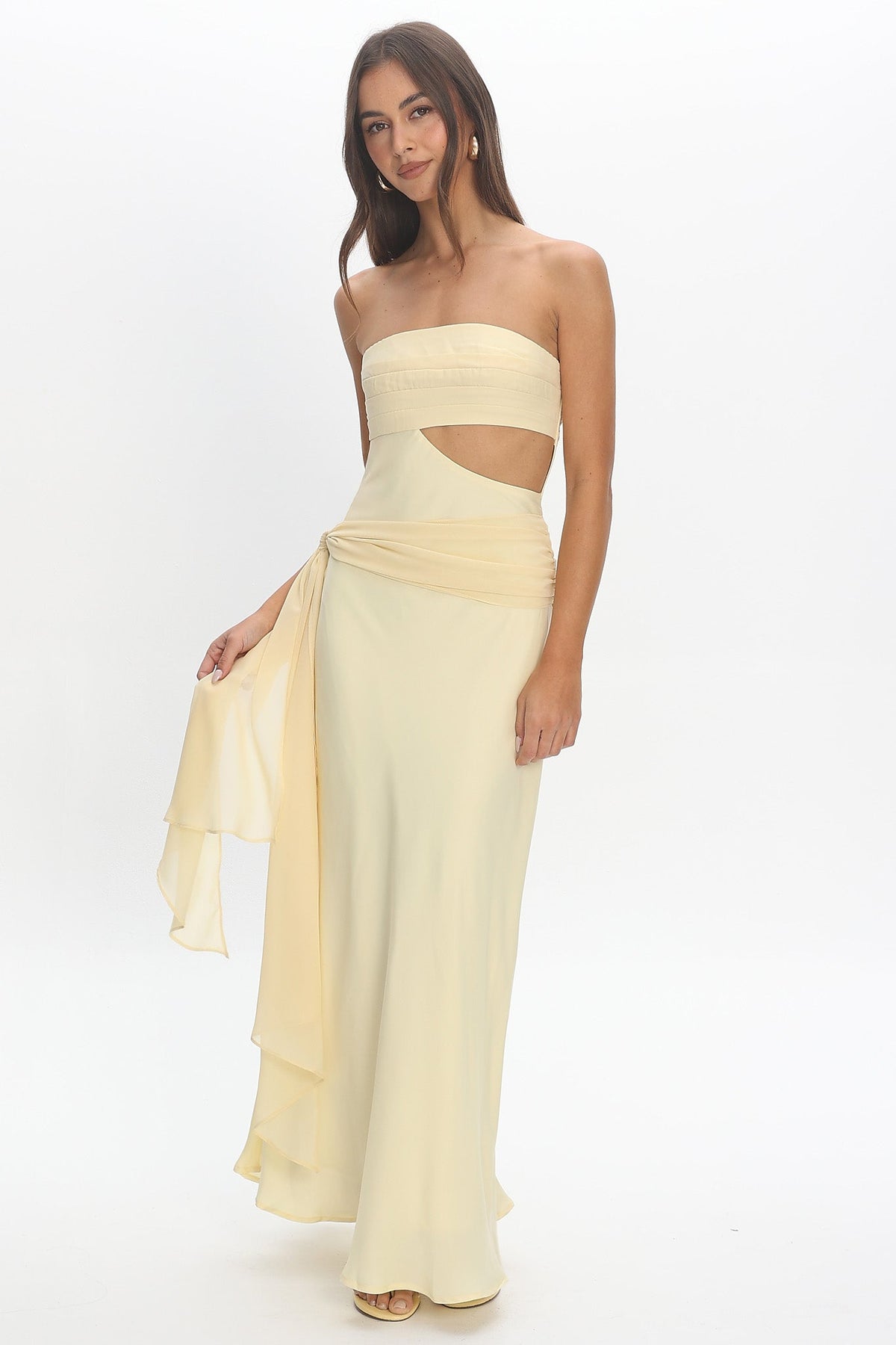 Indiyah Waist Sash Cut-Out Maxi Dress Butter