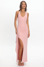 For The Lovers Side Split Halter Maxi Dress Blush