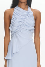 Genelyn Ruched Halter Maxi Dress Blue