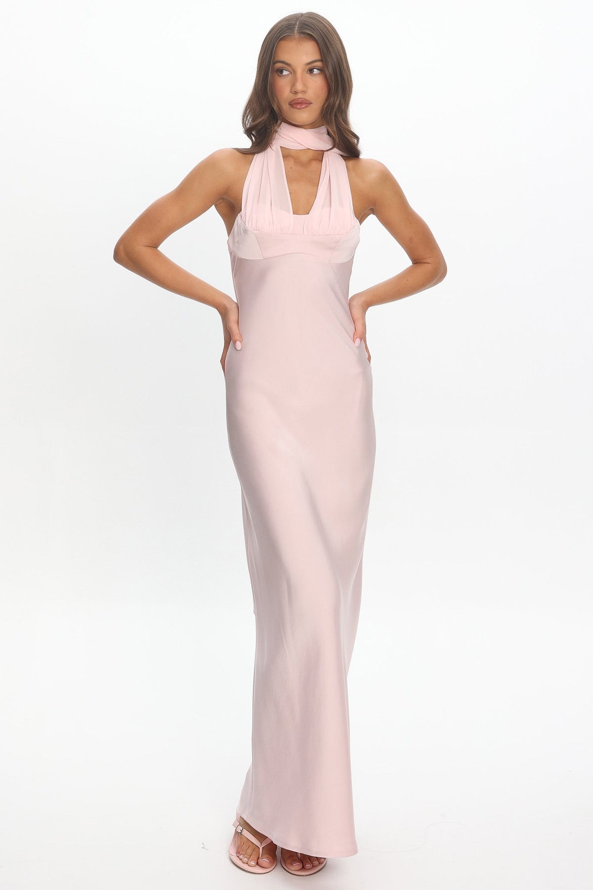 Tirsa Scarf Neck Satin Slip Gown Pink Main image