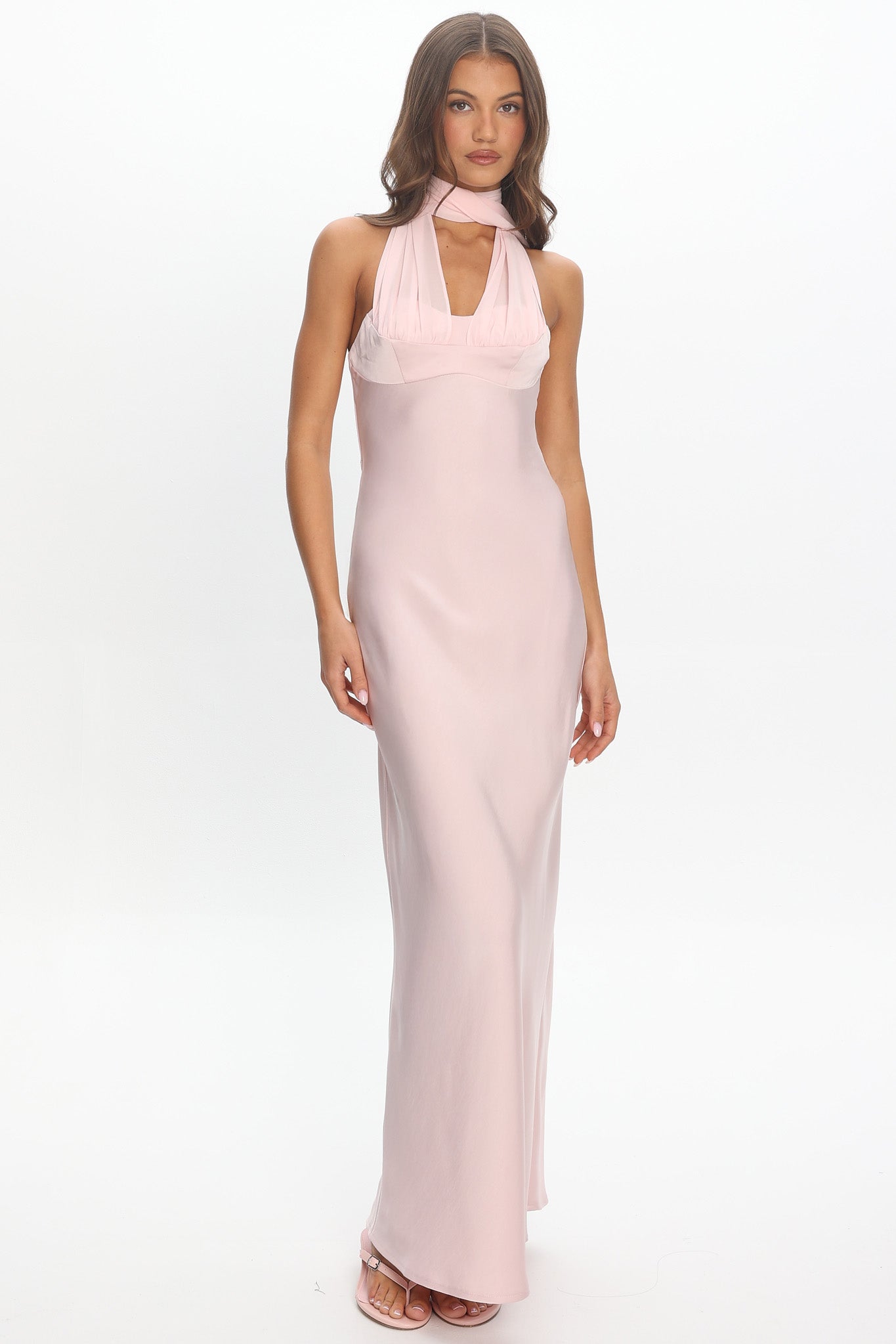 Tirsa Scarf Neck Satin Slip Gown Pink Secondary image