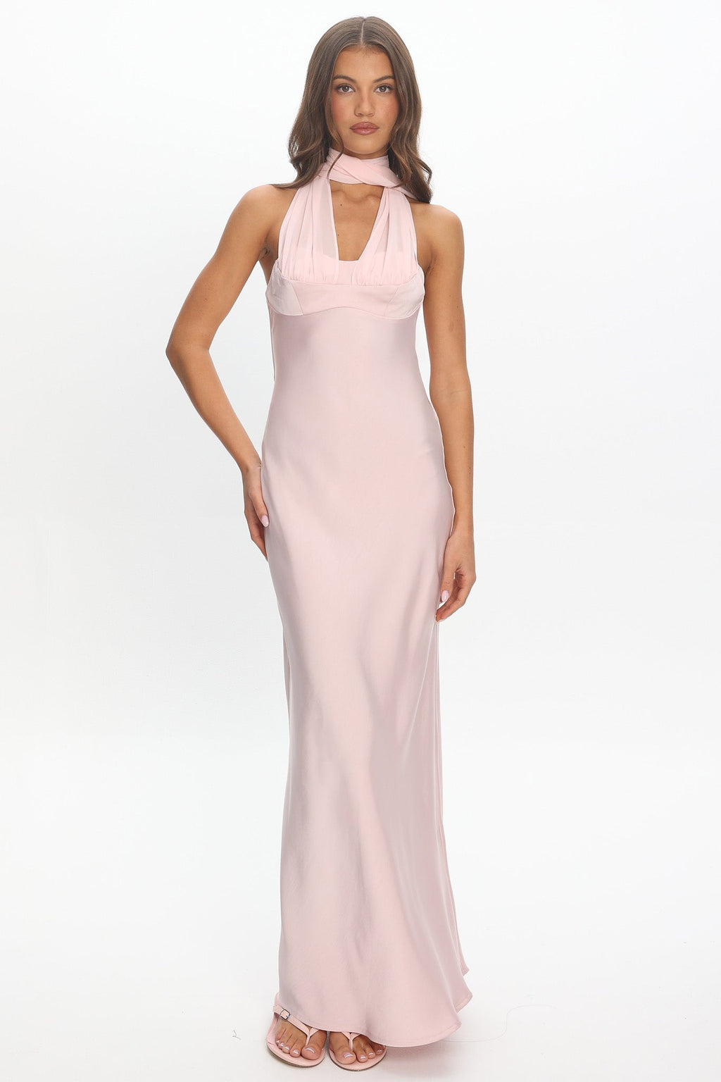 Tirsa Scarf Neck Satin Slip Gown Pink