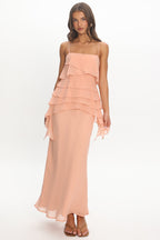 Olita Tiered Ruffle Slip Maxi Dress Apricot