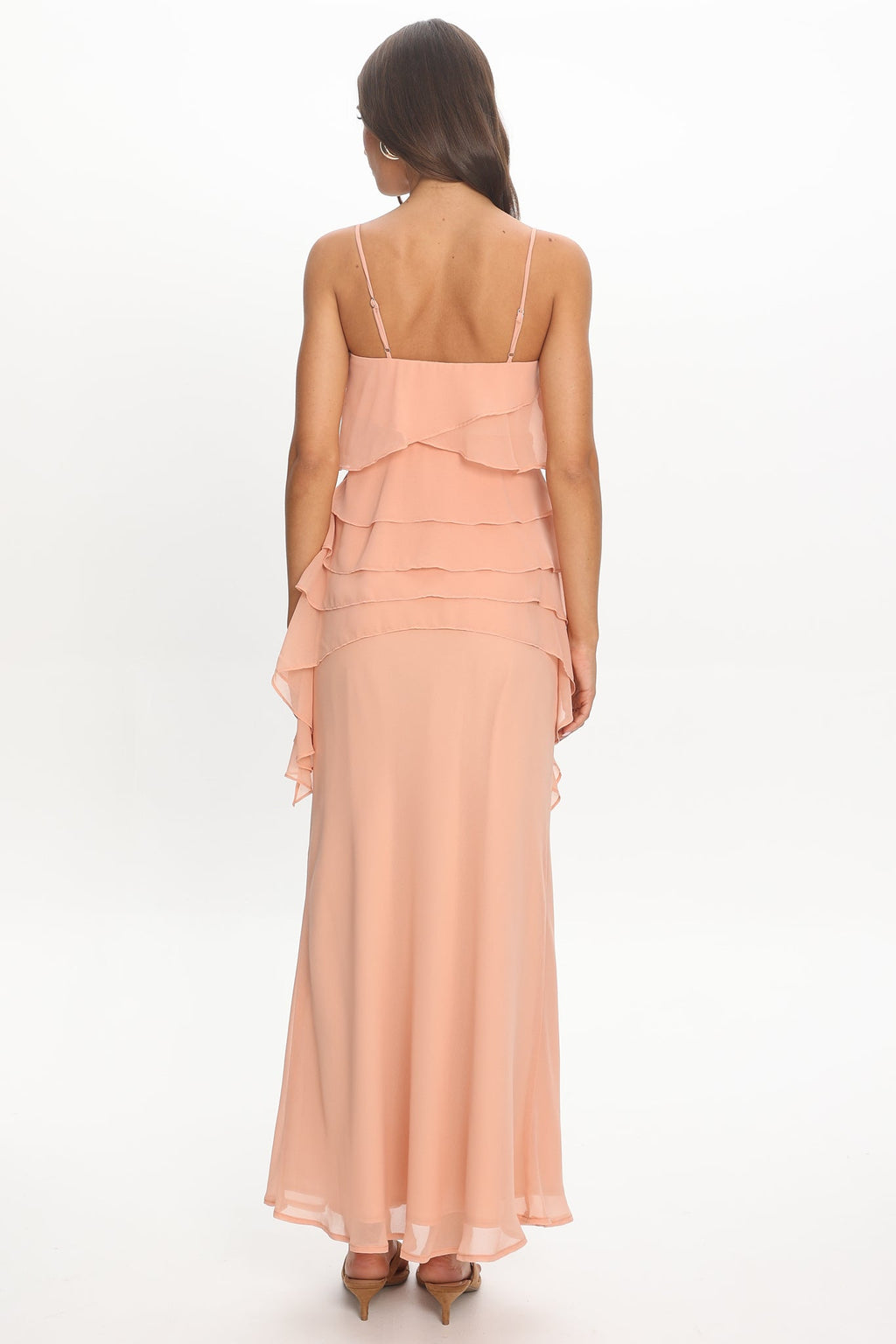 Olita Tiered Ruffle Slip Maxi Dress Apricot