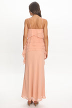 Olita Tiered Ruffle Slip Maxi Dress Apricot