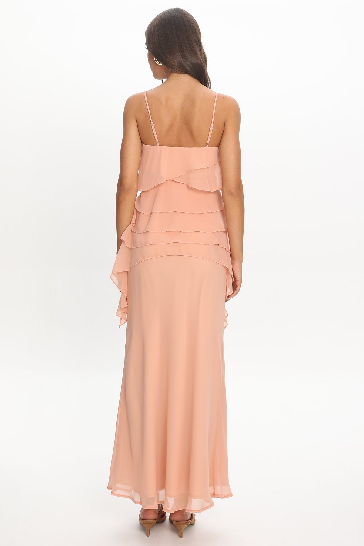 Olita Tiered Ruffle Slip Maxi Dress Apricot