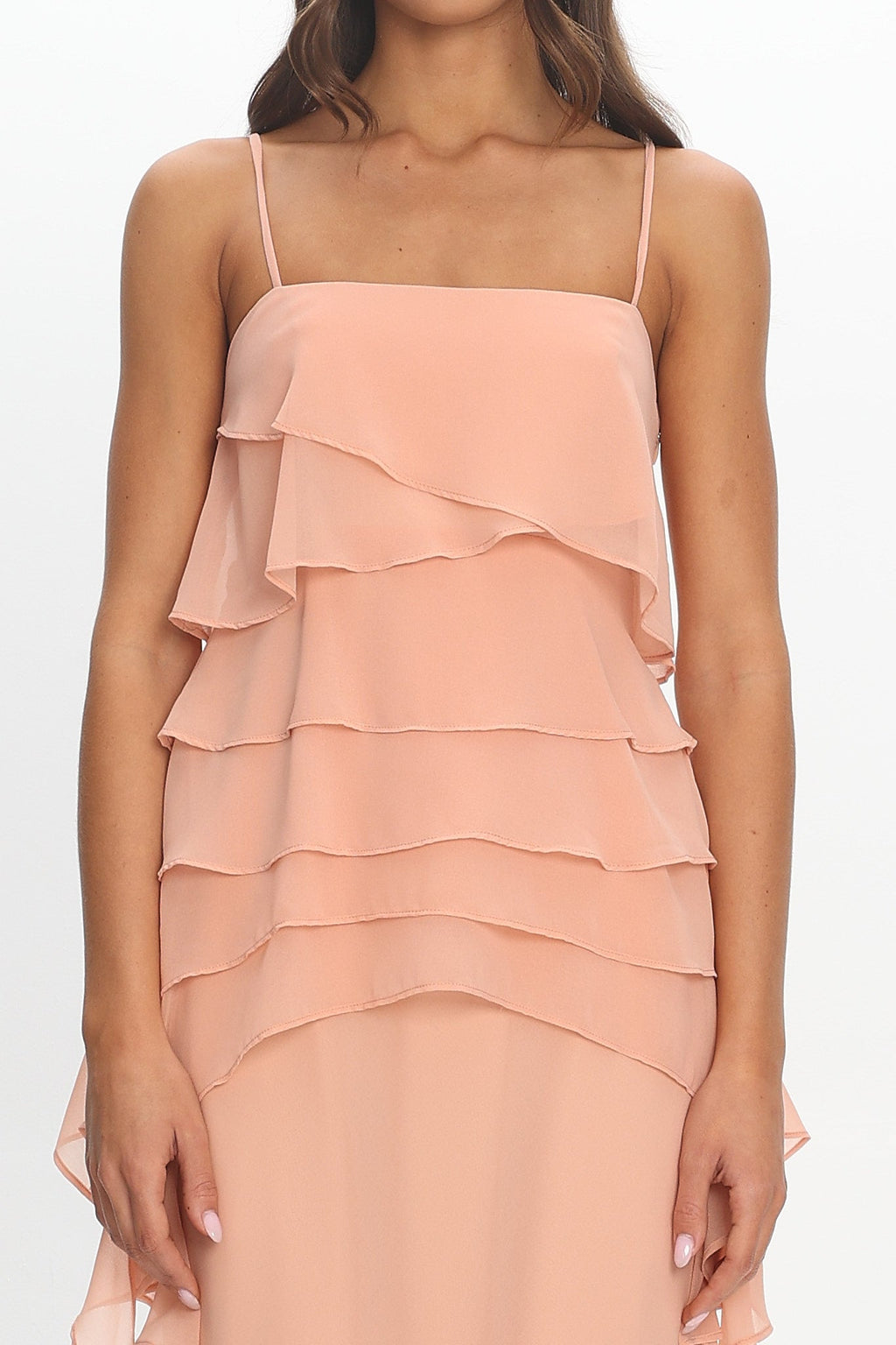 Olita Tiered Ruffle Slip Maxi Dress Apricot