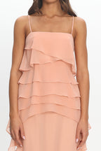 Olita Tiered Ruffle Slip Maxi Dress Apricot