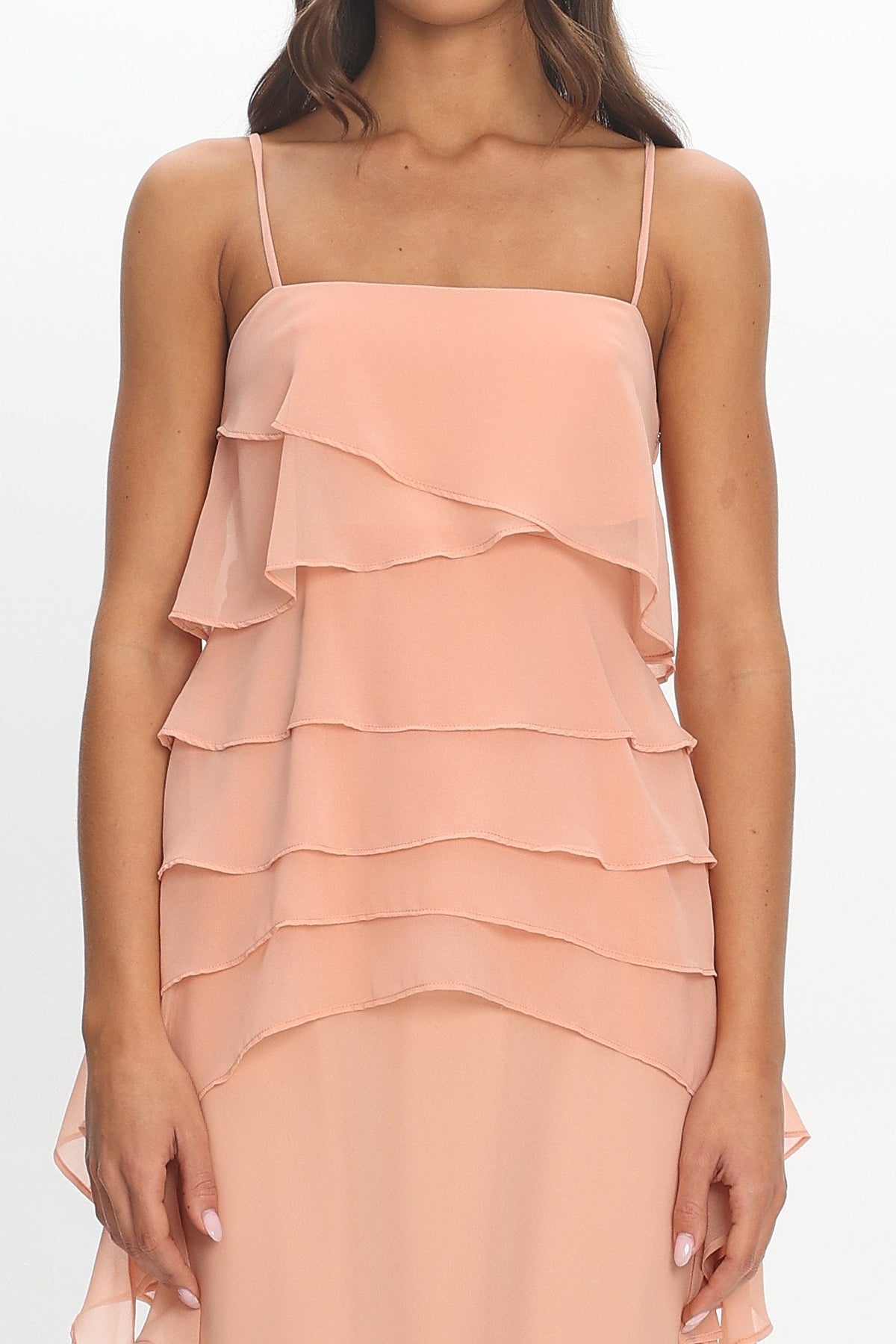Olita Tiered Ruffle Slip Maxi Dress Apricot