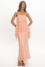 Olita Tiered Ruffle Slip Maxi Dress Apricot