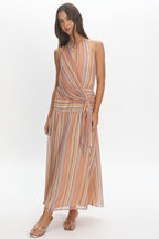 Indigo Morning Tied Back Maxi Dress Stripe Sunset