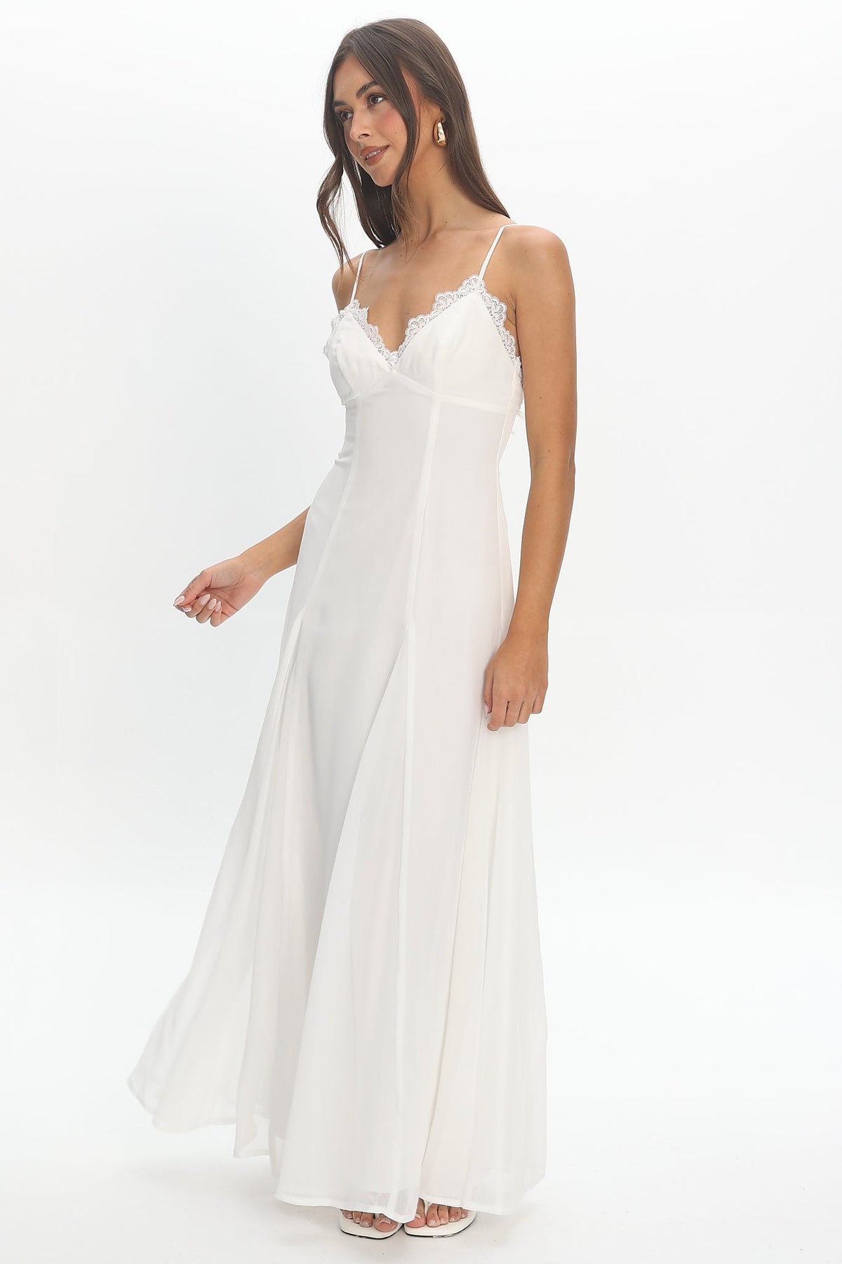 Ramone Lace Trim Maxi Dress Off White