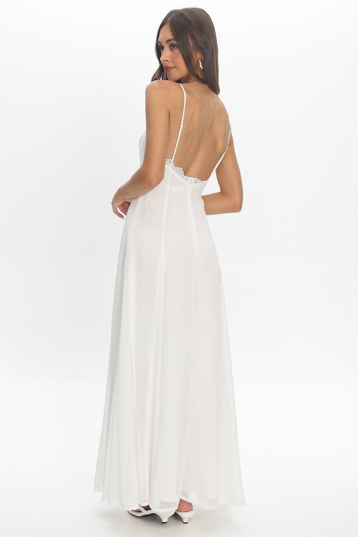 Ramone Lace Trim Maxi Dress Off White