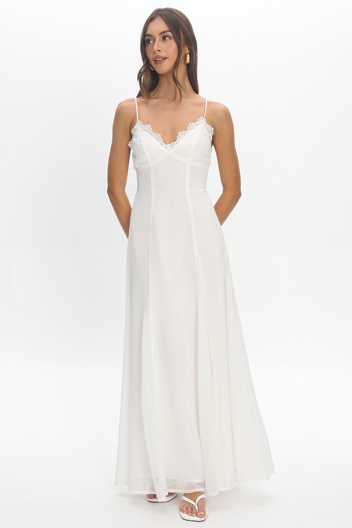 Ramone Lace Trim Maxi Dress Off White