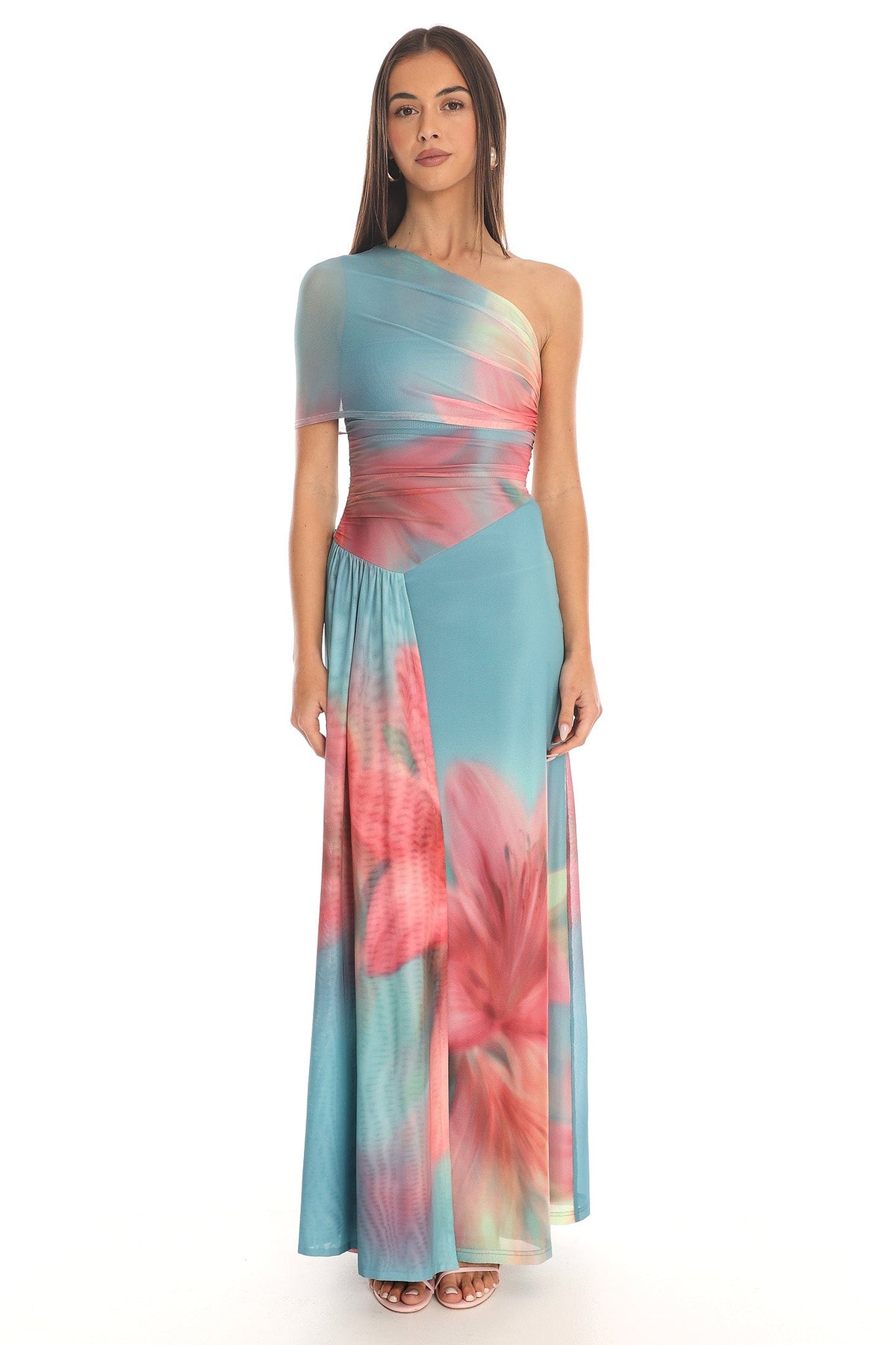 Tropical Bliss One-Shoulder Maxi Dress Aqua Main image