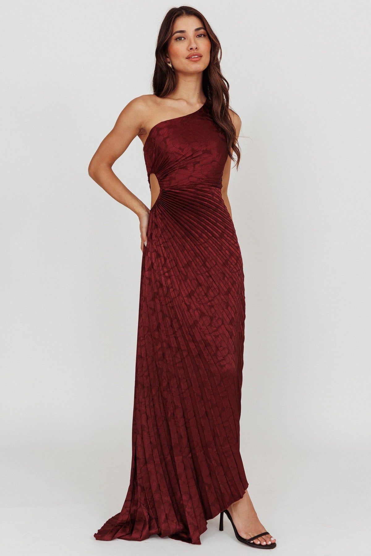 Amelie One-Shoulder Accordion Pleat Maxi Dress Merlot Main image