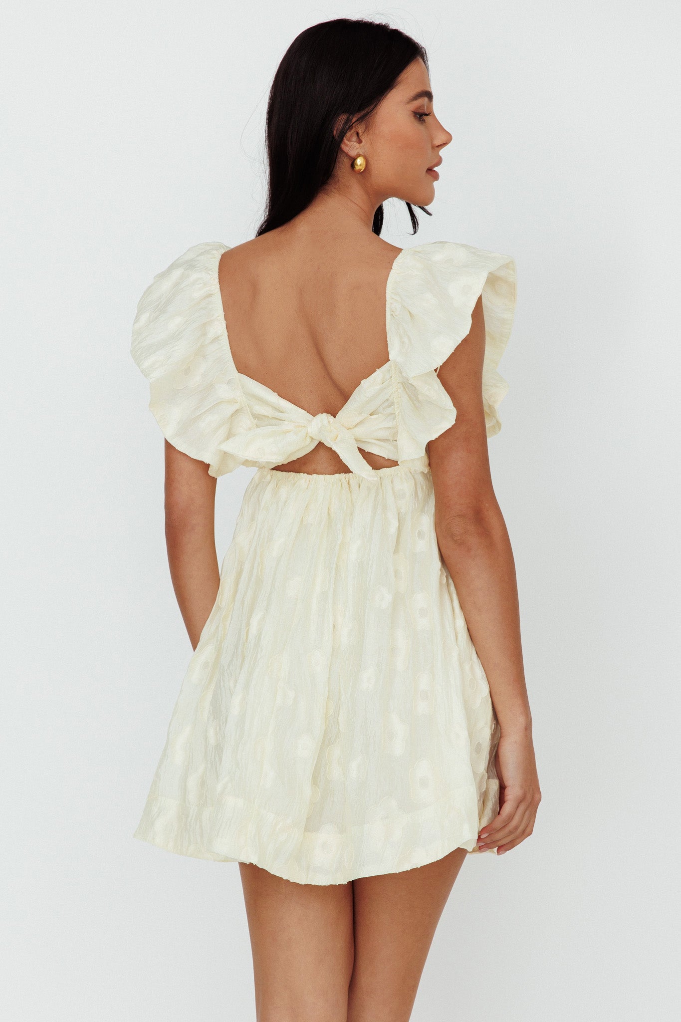 Melrose Place Floral Textured Frill Dress Lemon Secondary image