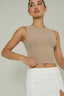 Mayra Crew Neck Crop Top Tan