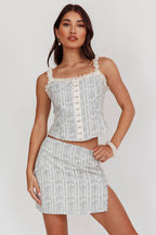 Palmas Split Mini Skirt Floral Blue