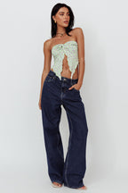 Lulu Strapless Crop Top Lime/Pink