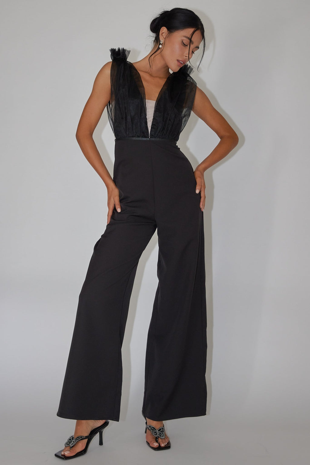 Lovinia Mesh Bodice Jumpsuit Black