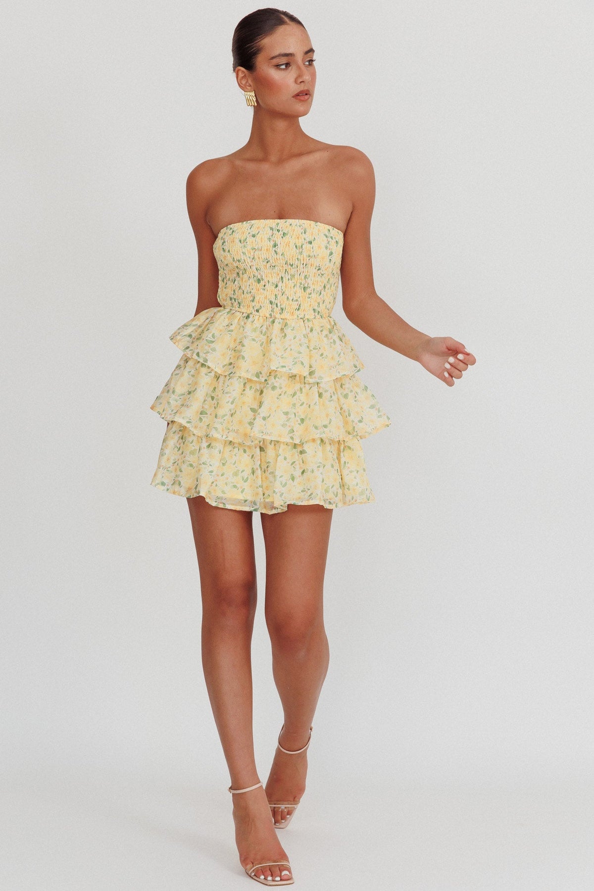 Like Angels Shirred Bodice Ruffle Mini Dress Yellow Main image
