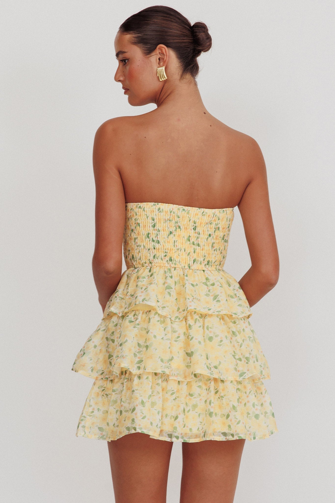 Like Angels Shirred Bodice Ruffle Mini Dress Yellow Secondary image