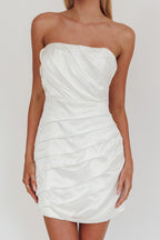 Boulevard Bliss Gathered Mini Dress Off White