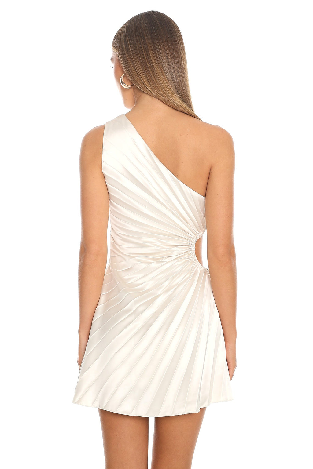 Glow Ray One-Shoulder Pleat Dress Champagne