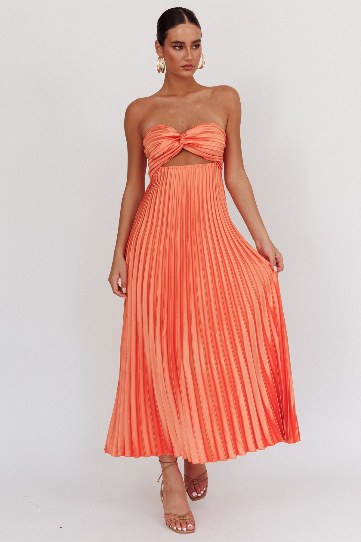 Wicked Games Strapless Pleated Maxi Dress Orange Main image