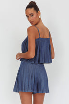 Country Girl Pleated High Waist Shorts Dark Denim