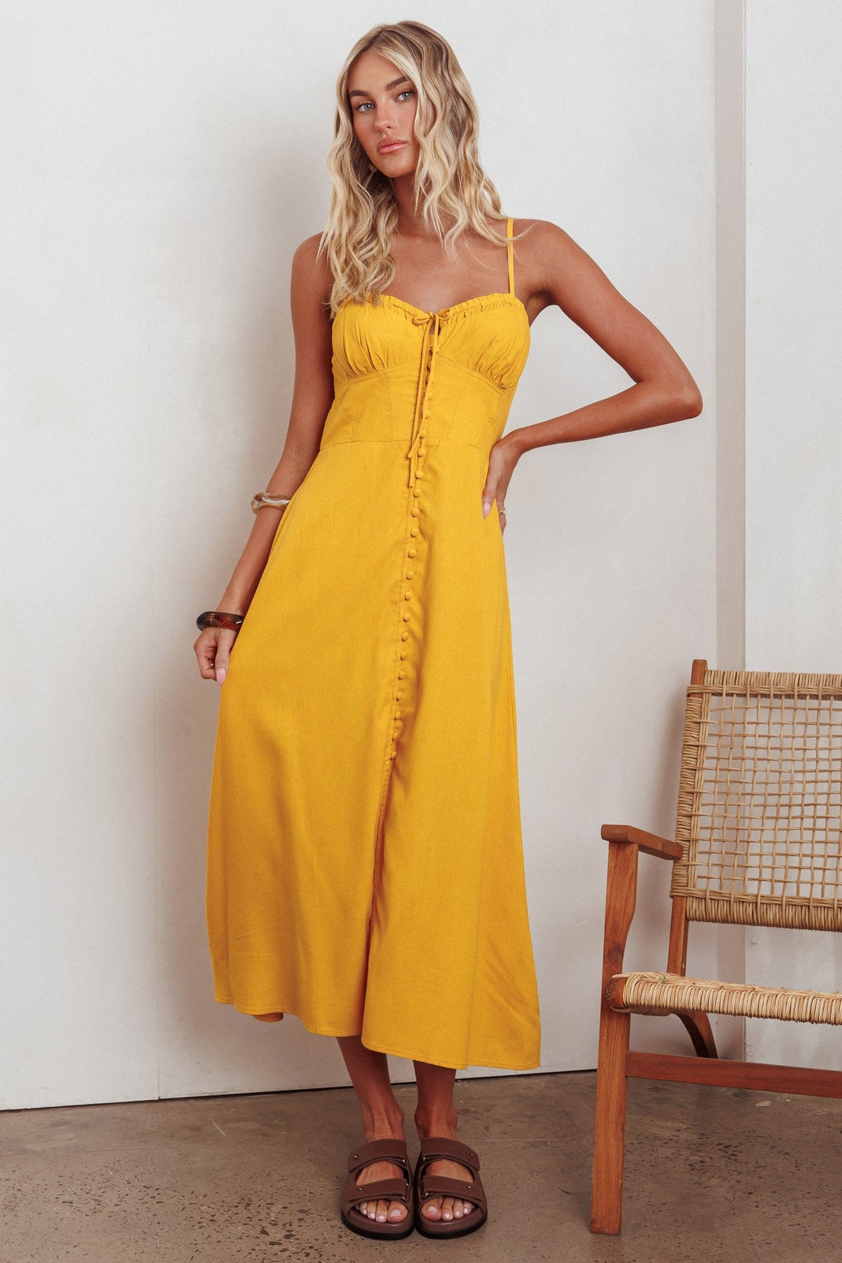 Back Together Button Front Midi Dress Marigold Main image