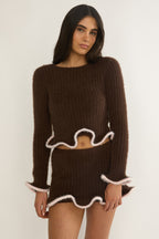 Pailin Lettuce Edge Knit Top Brown