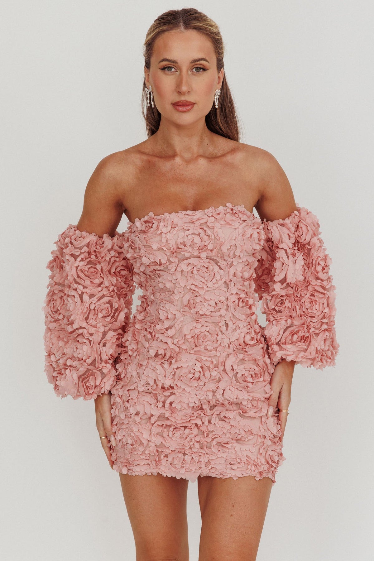 Vive La Rose Off-Shoulder Floral Mini Dress Blush Main image