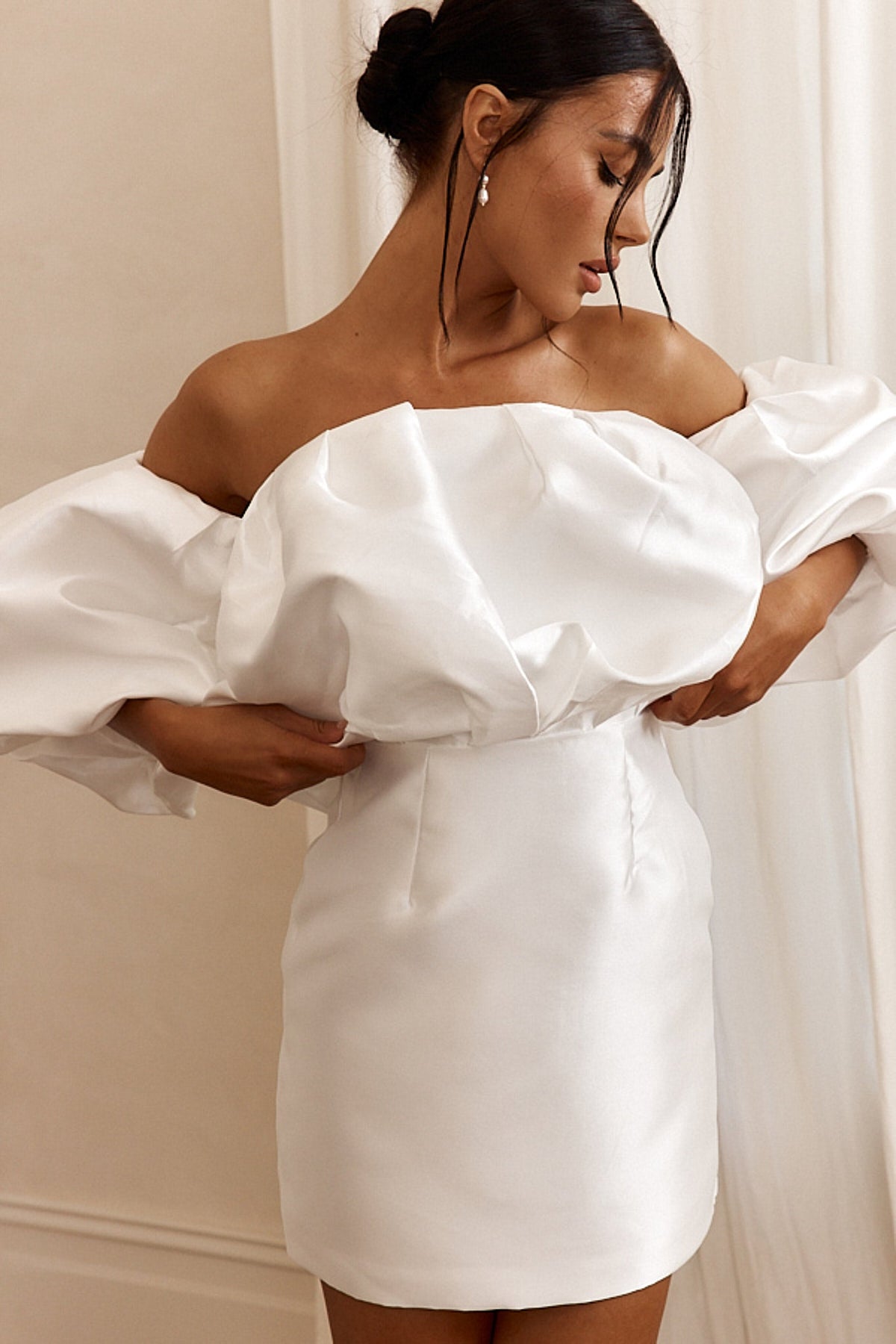 Dream Time Puffed Neckline Mini Dress Off White Main image