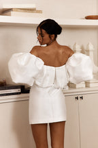 Dream Time Puffed Neckline Mini Dress Off White